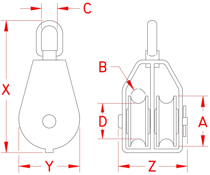 Stainless Steel Twin Swivel Block, S0402-0025, S0402-0032, S0402-0050, Line Drawing